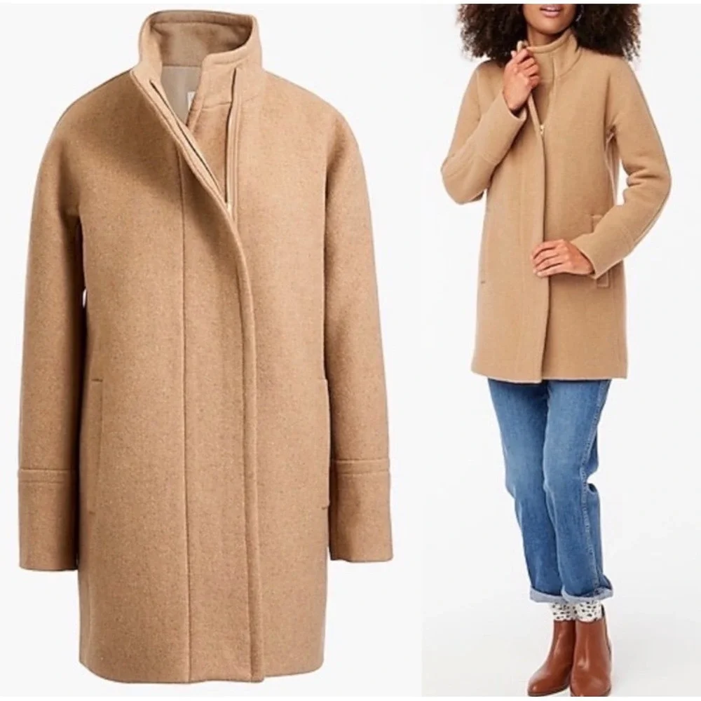 J.Crew Cocoon Coat Stadium Cloth Wool Nello Gori Tan Camel 00 B2770 - Picture 1 of 16
